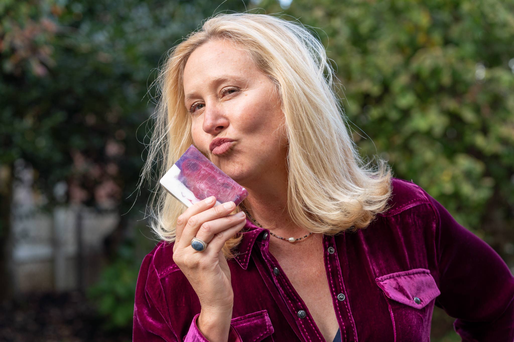 The Appalachian Goat - Wholesale Bar Soap - 5oz Pomegranate Goats Milk Soap Slice1