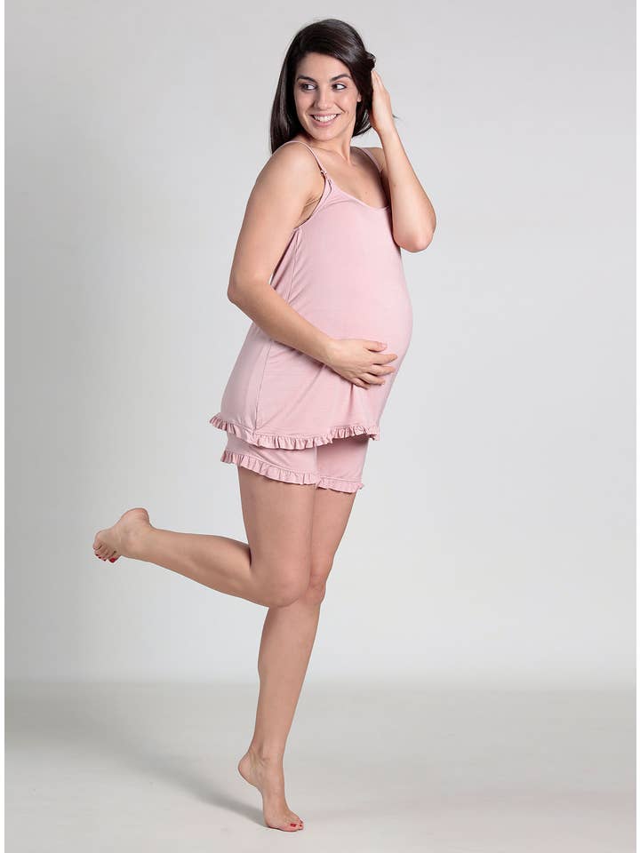 Ohma Barcelona – Engroshandel Pyjamasunderdel - Dame – Kort barsel pyjamas med flæse2