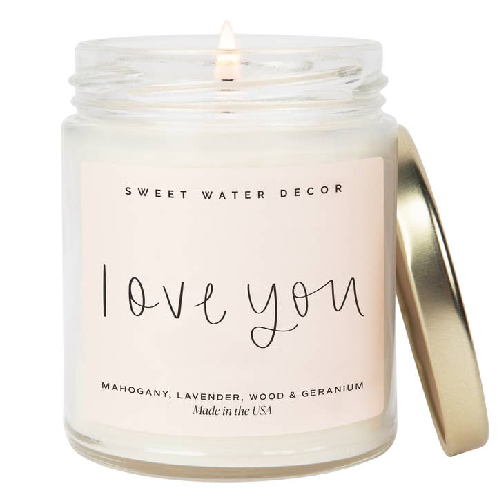 Sweet Water Decor - Wholesale Jar/Filled Candle - Love You 9 oz Soy Candle - Valentine's Day Gifts & Decor