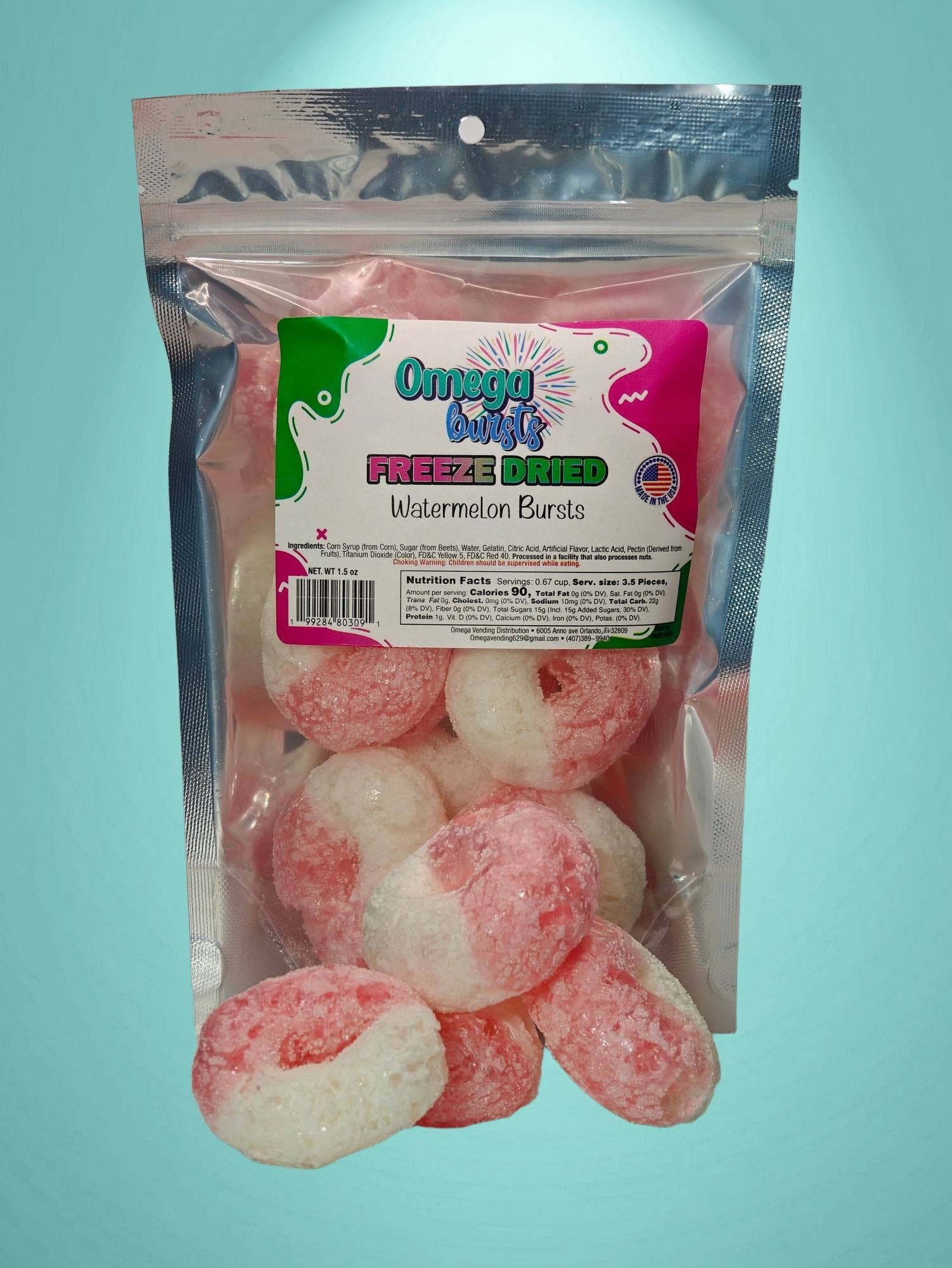 Omega Bursts – wholesale Boiled sweets – Omega Bursts Freeze Dried Candies – Watermelon Bursts (1.5 oz) | Sweet, Crunchy, and Juicy Flavor Pop0