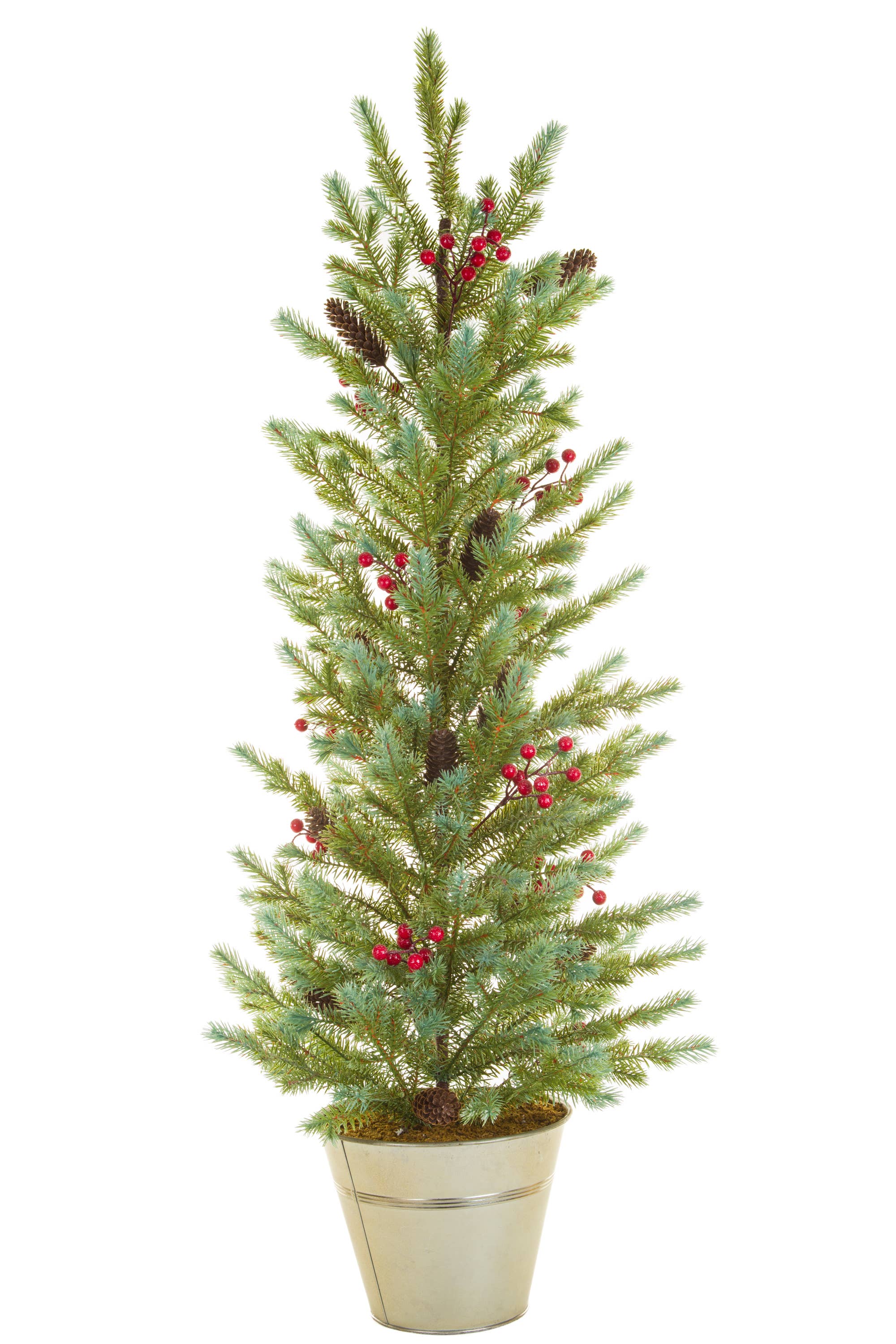 Starlight Collection – Engroshandel Kunstigt juletræ – Grønne juletræer i en sølvplantekasse0