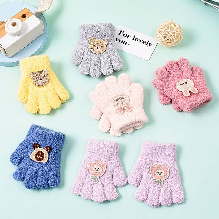 NINEXIS - Wholesale Gloves - Women's - CWAG0278_FLOWER BEAR RABBIT CHILDREN'S FIVE-FINGER GLOVES