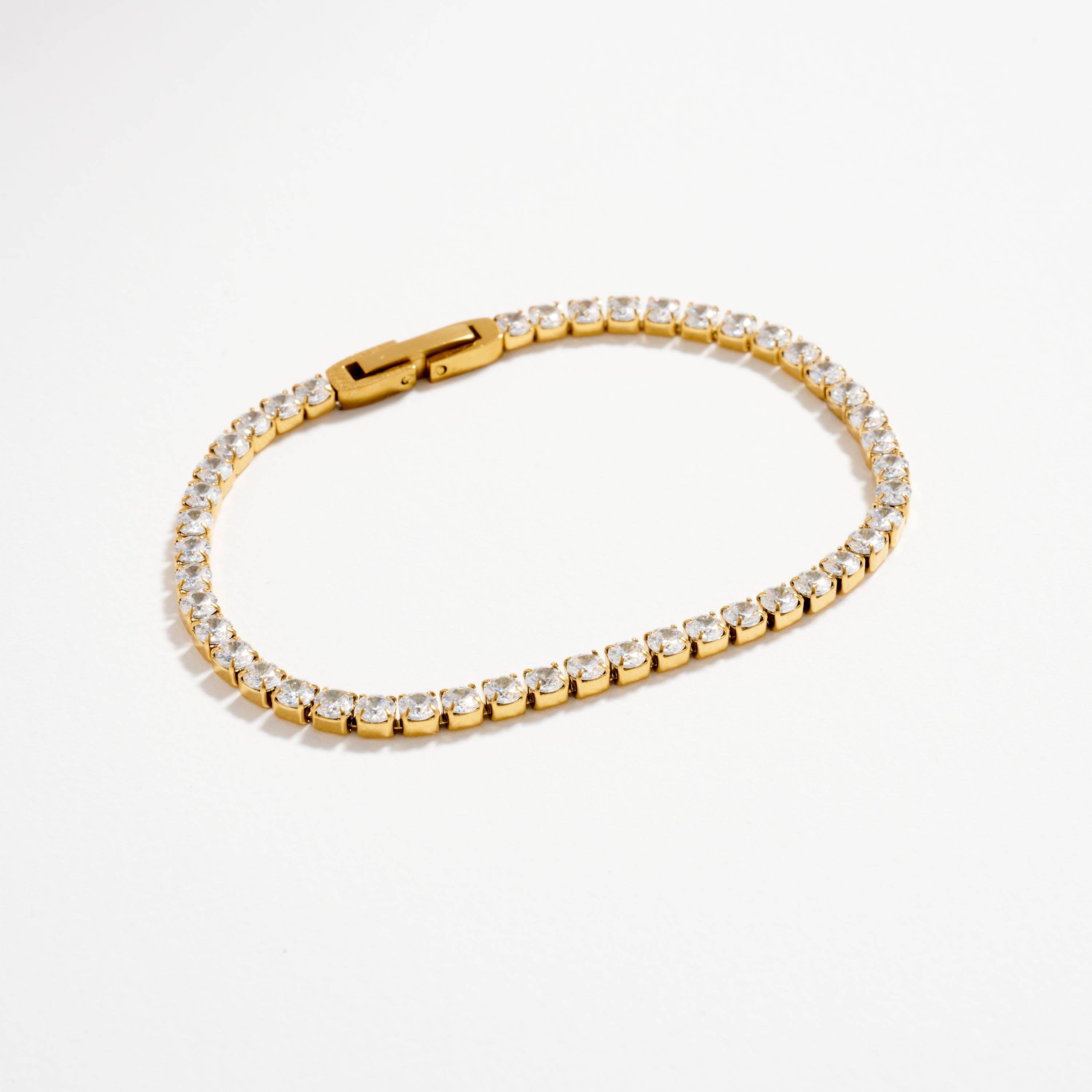 GD Gold-Tone CZ Tennis Bracelet with Clear Stones – Classic Dainty Crystal Bracelet for wholesale on Faire2