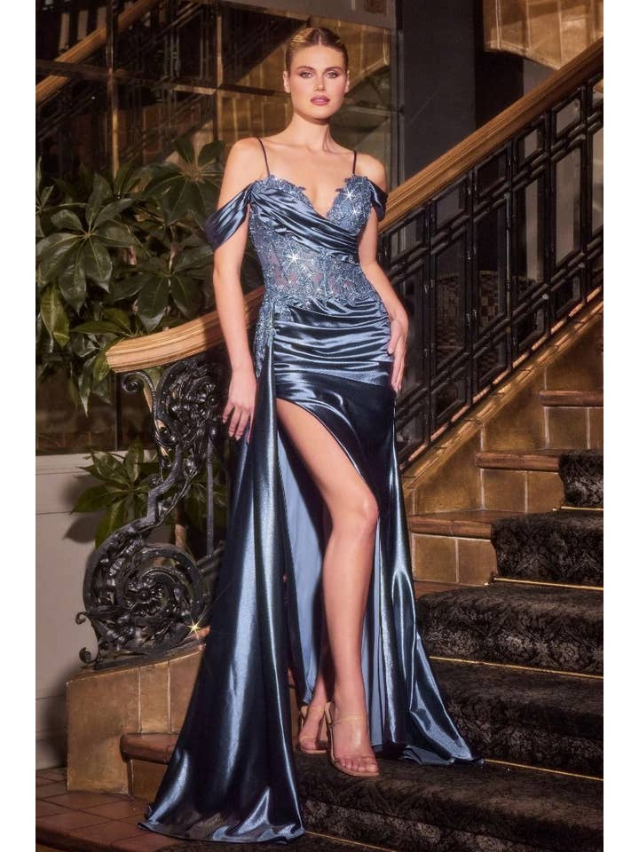 Tux-USA® - Wholesale Gown - Women's - Off The Shoulder Satin & Lace Dress