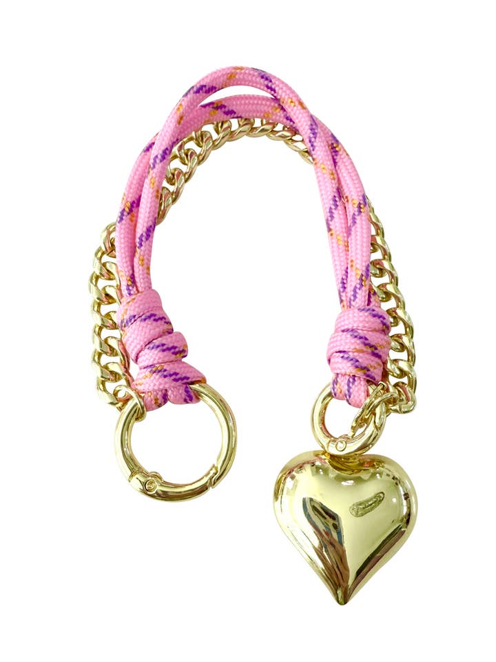 Chaîne de Sac Felicity - Rose et Or avec Breloque Cœur Gonflé pour la vente par Gemelli