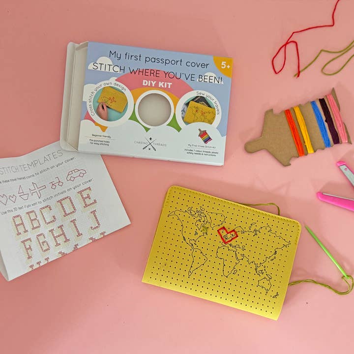 Kids My First Stitch Passport Cover - Yellow (Vegan) for wholesale by Chasing Threads