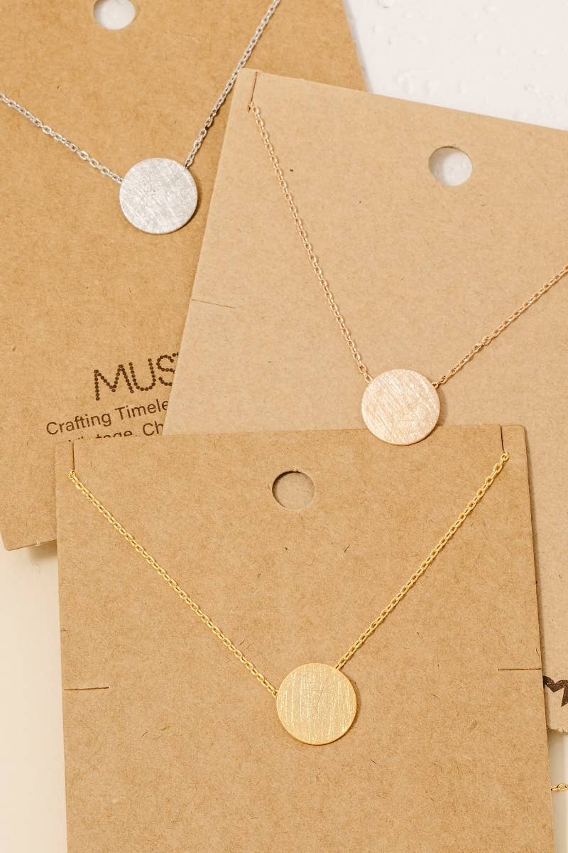 Fame Accessories - Wholesale Pendant/Charm Necklace - Gold Dipped Brushed Disc Pendant Necklace2