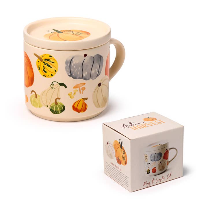 Autumn Harvest Porcelain Mug & Coaster Lid Set for wholesale by Puckator Ltd