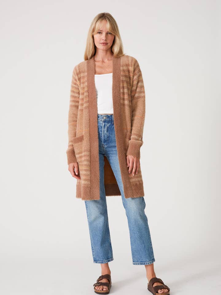 Fuzzy Plaid Long Sleeve Cardigan for wholesale by Lovestitch