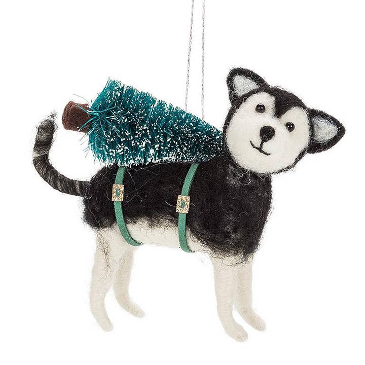 Adorno de husky con árbol, 5 pulgadas de largo para venta al por mayor de Abbott