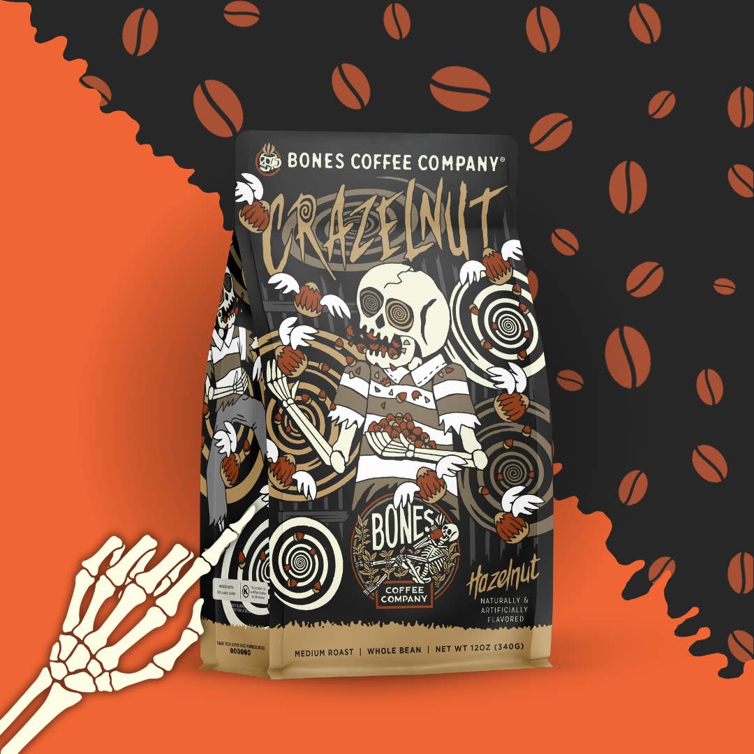 Bones Coffee Company - Vendita all'ingrosso Caffè in grani - Caffè al gusto Crazelnut | 340 g | Chicchi interi e macinato