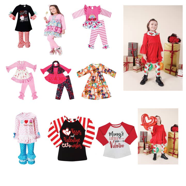 50 Stück Los NWT Valentinstag Outfits & Shirts Großhandel Bulk für den Großhandel von Angeline Kids