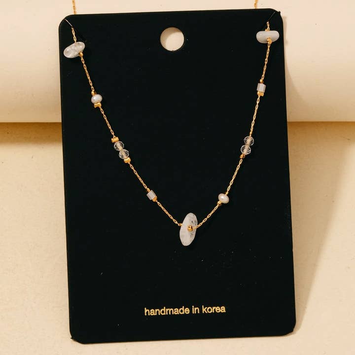 Anarchy Street - Wholesale Link & Chain Necklace - Pearl And Chip Stone Station Beads Chain Necklace7