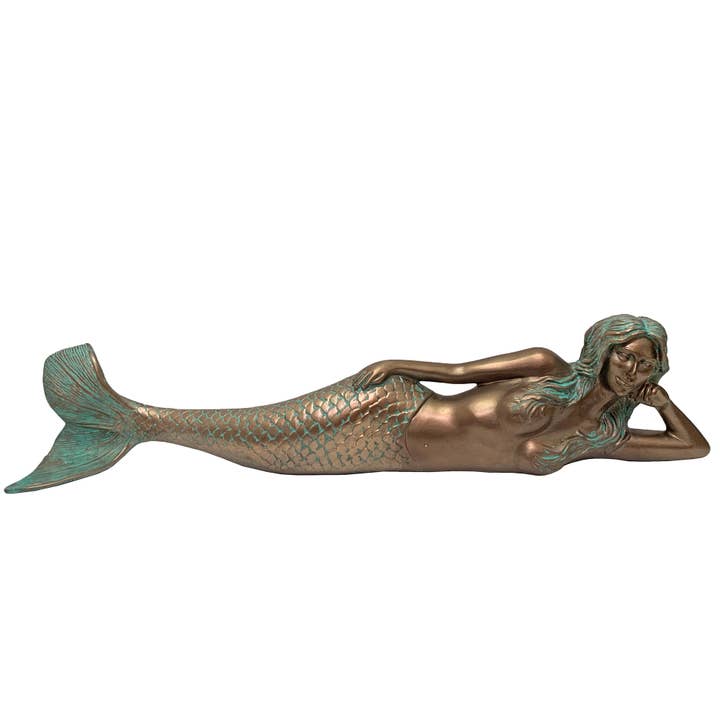 Nautical Tropical Imports - Wholesale Decorative Figurine - Little Dreamy Lying Mermaid Bronze