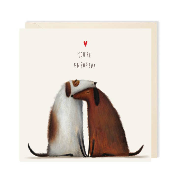 Romantic Dogs Cuddling Engagement Greeting Card | Dog Card for wholesale by Charley Rabbit Cards