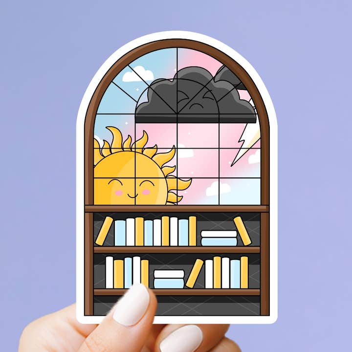Grumpy x Sunshine Bookshelf Vinyl Sticker for wholesale by Market by Mari