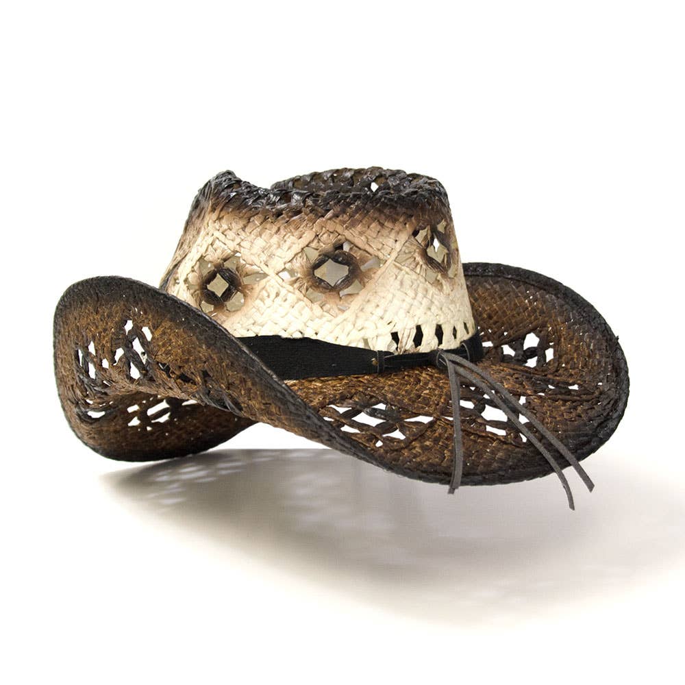 Western Express - Vendita all'ingrosso Cappello da cowboy - Donna - Cappello Marrone di Paglia Western con Fronte Pizzicato2