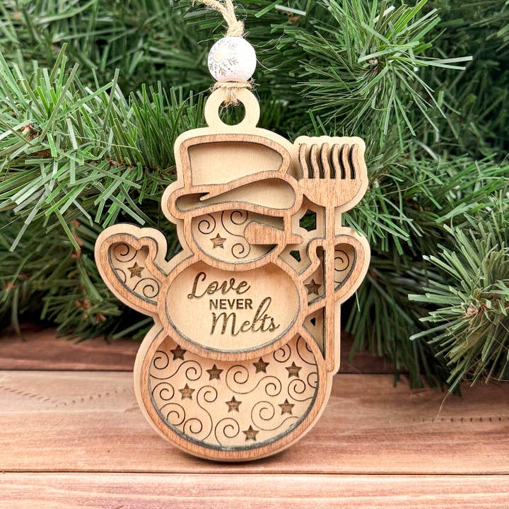 Handmade Wood Snowman Christmas Ornament, Stocking Stuffer for wholesale by Rocky Knoll Co.