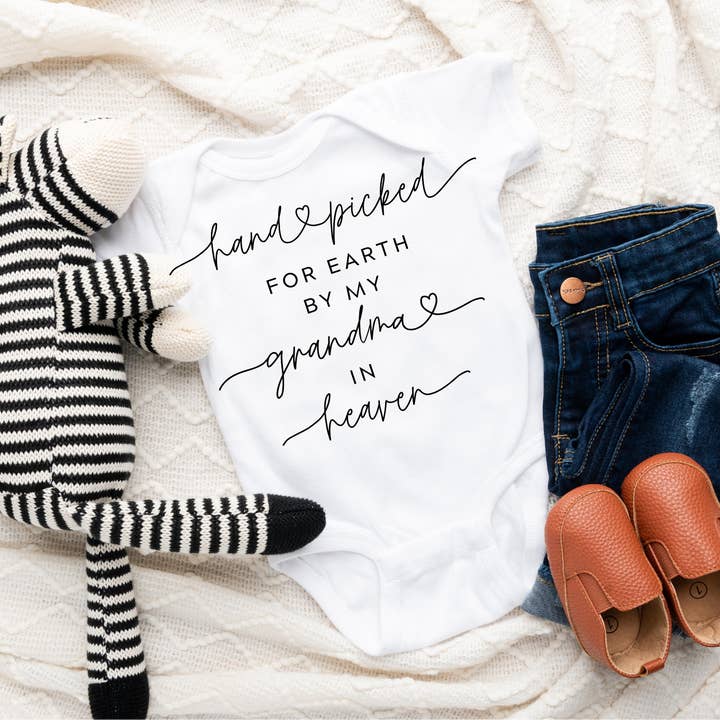 Hand Picked By My Grandma From Heaven Onesie® for wholesale by ZZ Threadz