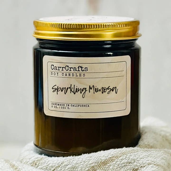 Sparkling Mimosa Soy Candle for wholesale by CarrCrafts Home and Body