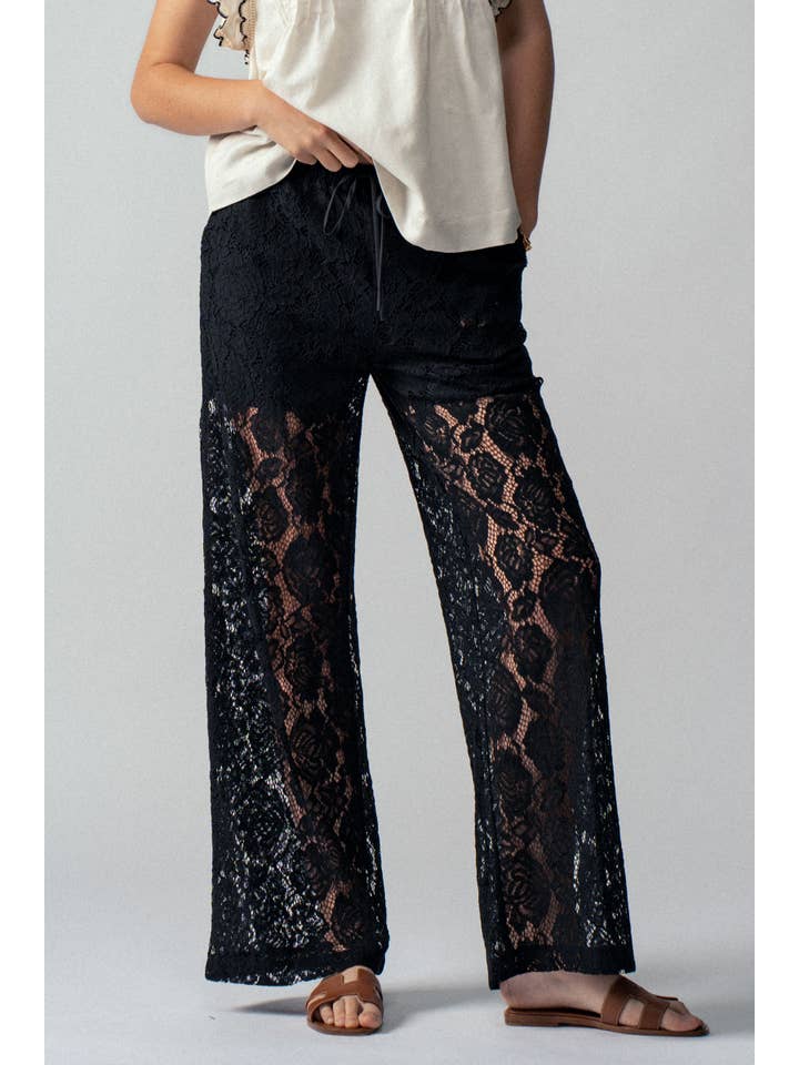 Urban Daizy - Wholesale Pants - Women's - Floral Lace Wide-Leg Pants