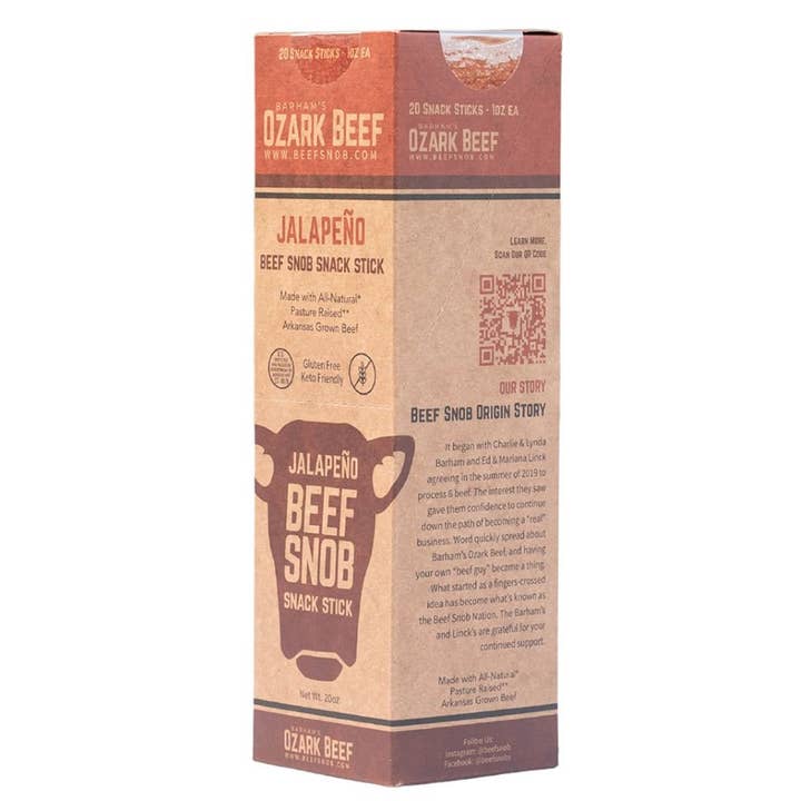 Jalapeno Beef Snob Snack Sticks | 20 Count Box for wholesale by Barham's Ozark Beef