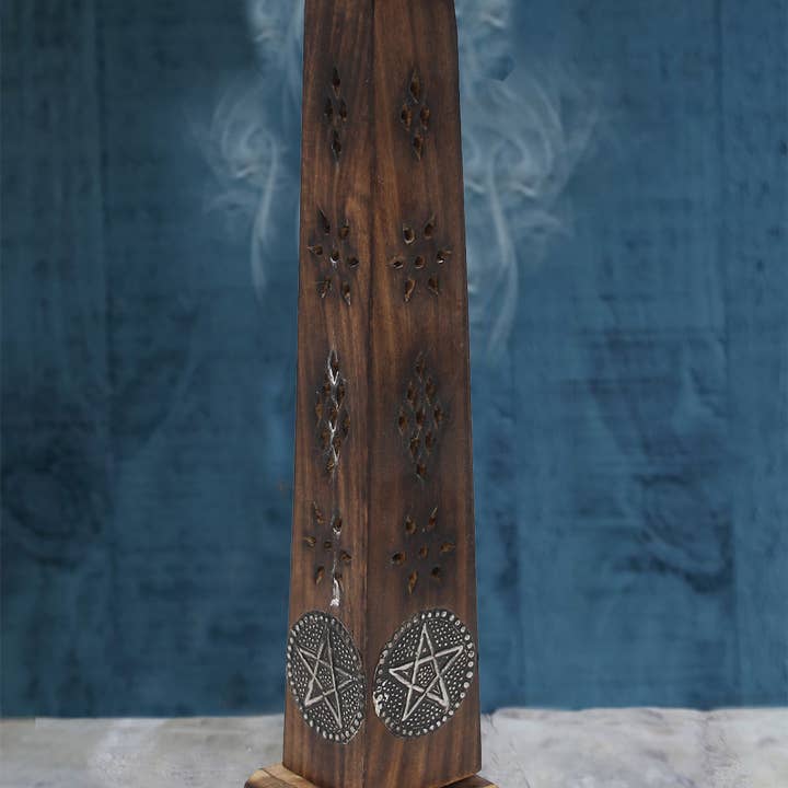 Wooden Artisan Tower Table Top Incense Stick Holder Burner for wholesale by Lungta Imports
