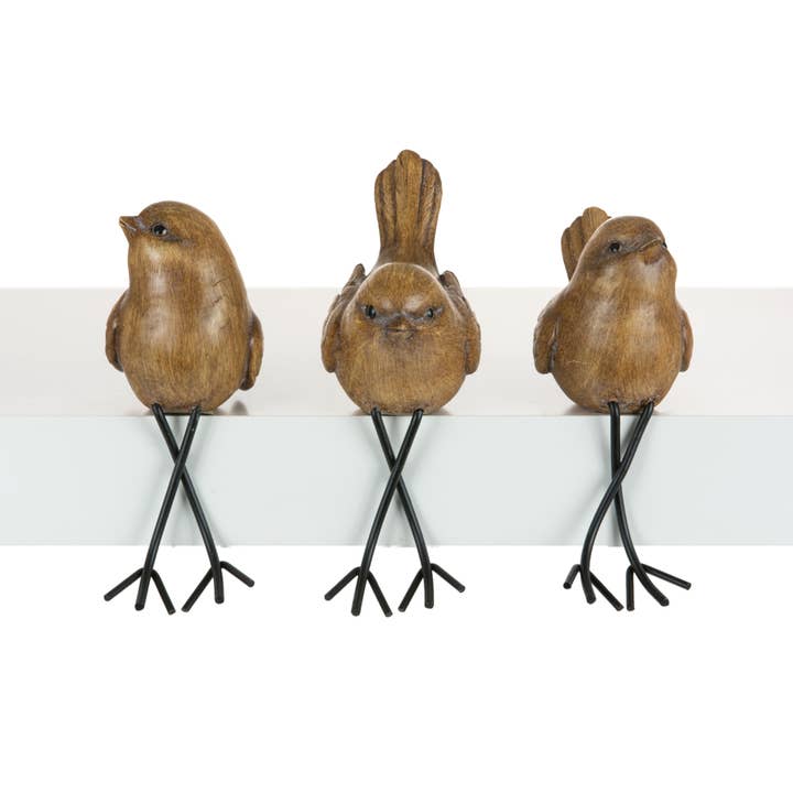 Christmas Tradition - Wholesale Decorative Figurine - 3 Asstd 4" Brown Shelf Sitting Bird