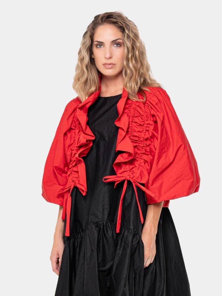 Cotton Drawstring Ruffle Bolero for wholesale by Baci & Amici Fashion - US Continental
