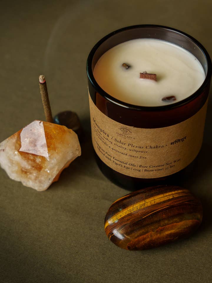 Solar Plexus Chakra - Pure Essential Oil Meditation Candles for wholesale by Amavasya Healing Store