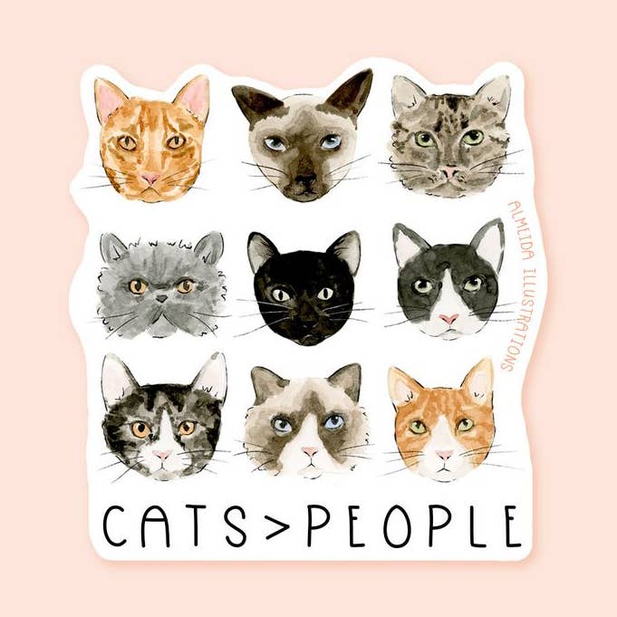 Katter > Människor Klistermärke | Roligt Kattklistermärke för wholesale av Almeida Illustrations