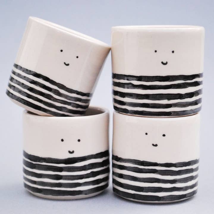 Set of 4 handmade sailor espresso cups for wholesale by Modern Pottery Shop
