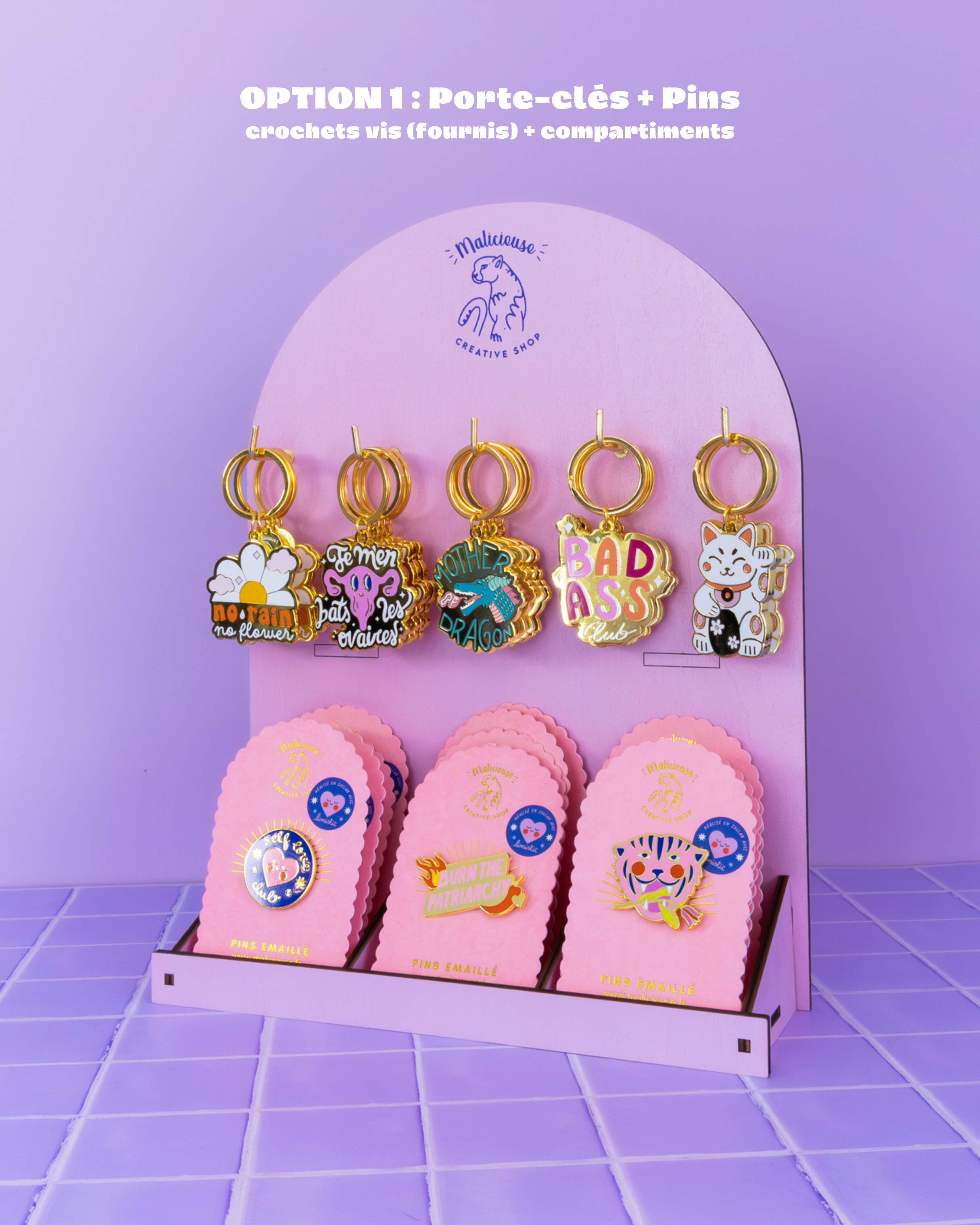 MALICIEUSE - Wholesale Jewelry Stand & Display - Wooden Pin and Keychain Display - Shop Display3