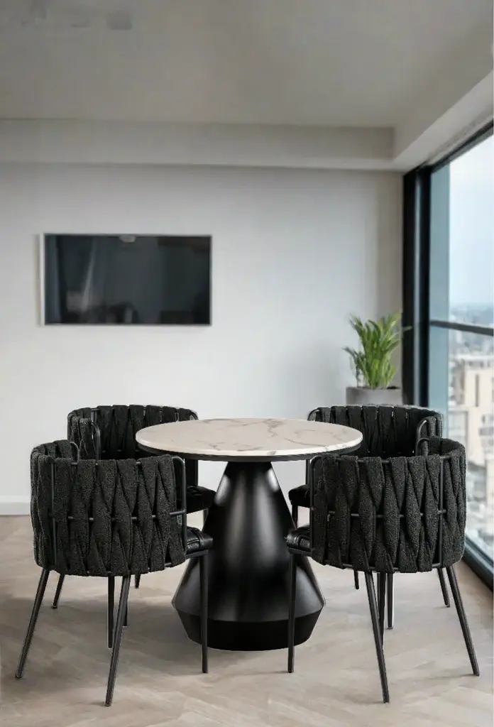 Statements by J - Wholesale Patio Table - Gigi Marble Top Indoor/Outdoor Bistro Table, Black and White1