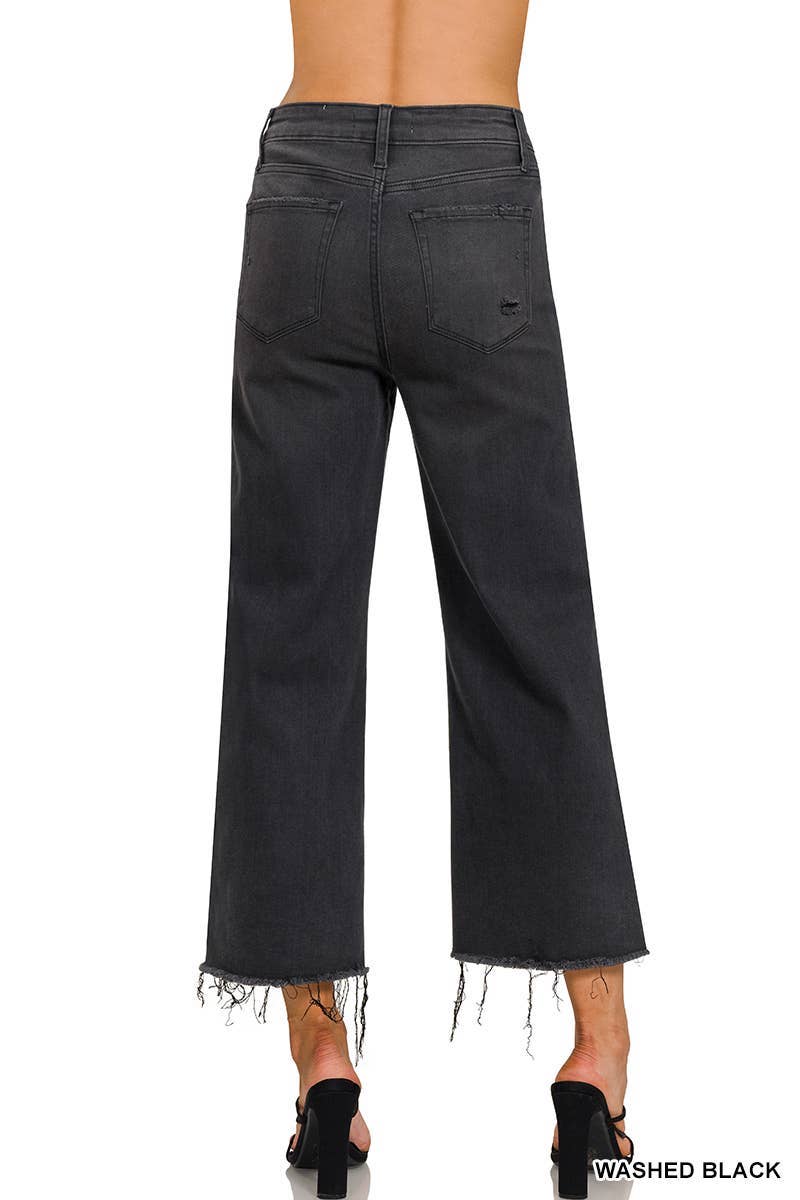 High Rise Washed Black Cropped Jean Pants for wholesale on Faire2