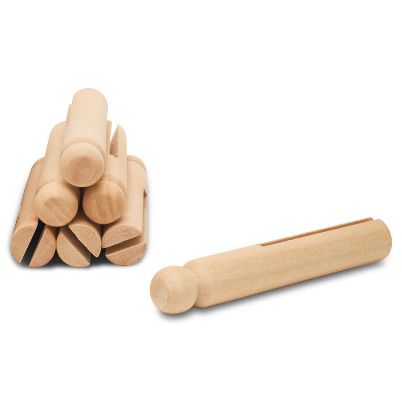 Woodpeckers Crafts - Wholesale DIY Craft Kit - Wood Doll Clothespin, Round, 3-3/4", straight bottom2