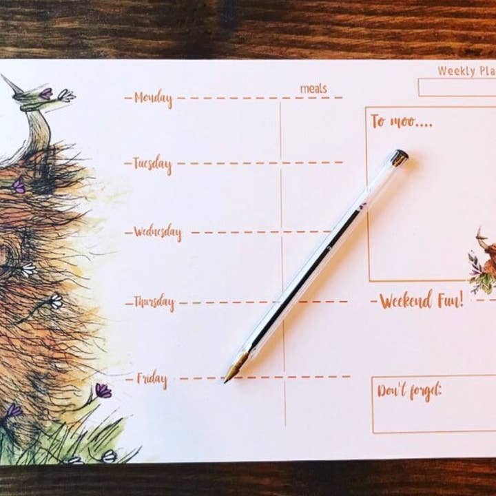 Highland Cow A4 Weekly Pad Stationery To Do List Notepad for wholesale by Catherine Redgate: Illustrator