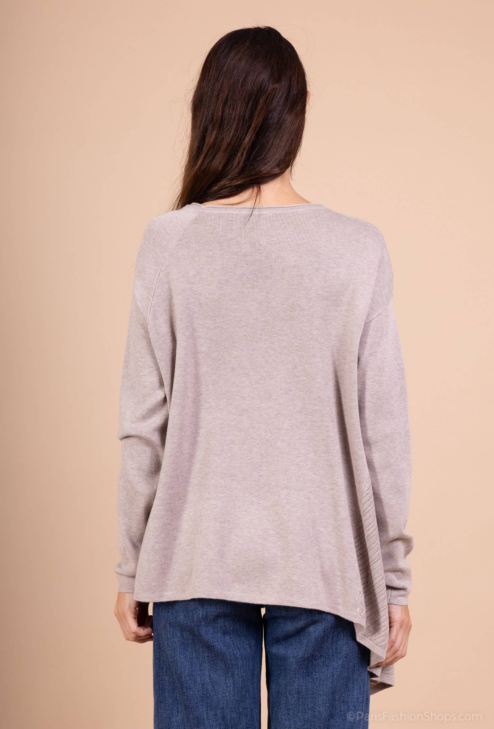 L'Emotion - Wholesale Tunic Sweater - Women's - Stripes Relief Asymmetric Cut Tunic Sweater8