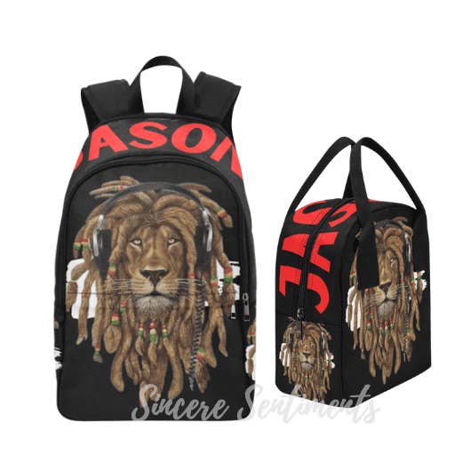 Set zaino e borsa per il pranzo Rasta Lion per la vendita all'ingrosso da parte di Sincere Sentiments LLC