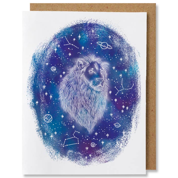Zodiac - Leo - Illustrated Cosmic Stars Birthday Card for wholesale by NANU Studio