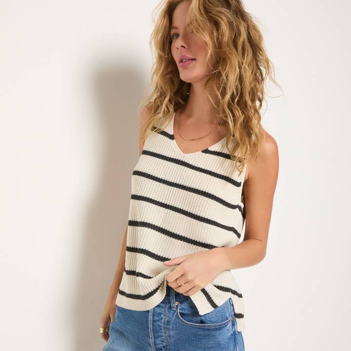 Cream Black Stripe Coastal Striped Sweater Tank for wholesale on Faire