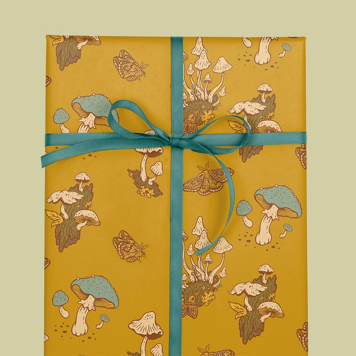 Gift Wrap: Mushroom (Mustard & Blue) for wholesale by Mustard Beetle