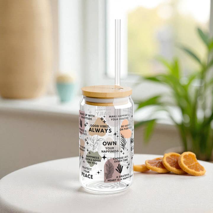 EMESLY - Wholesale Drinking Glass/Cup - Happiness Is a Habit Sipper Glass Everyday Use Tumbler; 16oz5