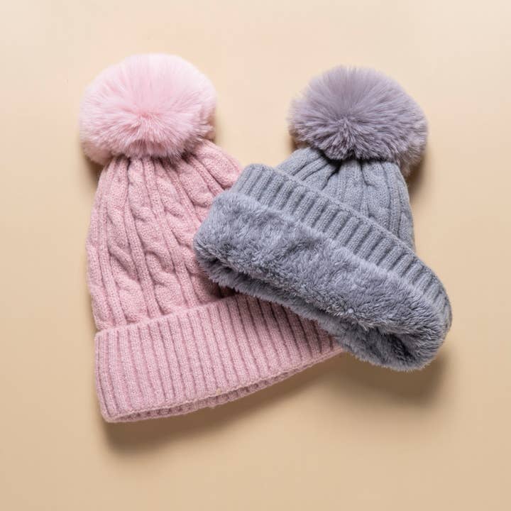 Taylor Hill Scarves & Co - Wholesale Beanie – Women's - THSAP1372: (4 pcs) Cable Knit Pompom Beanie Pack2