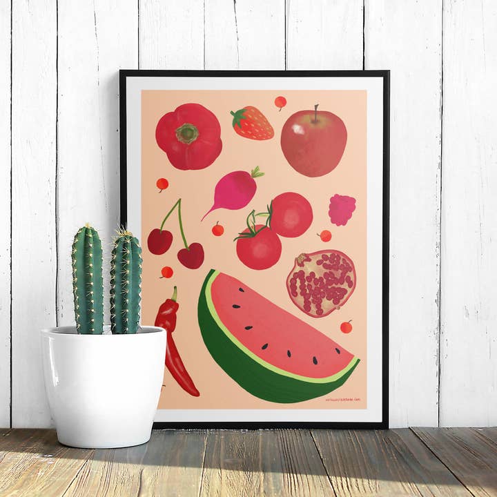 Katsillustration - Wholesale Art print - Red Fruit and Veg Art Print3