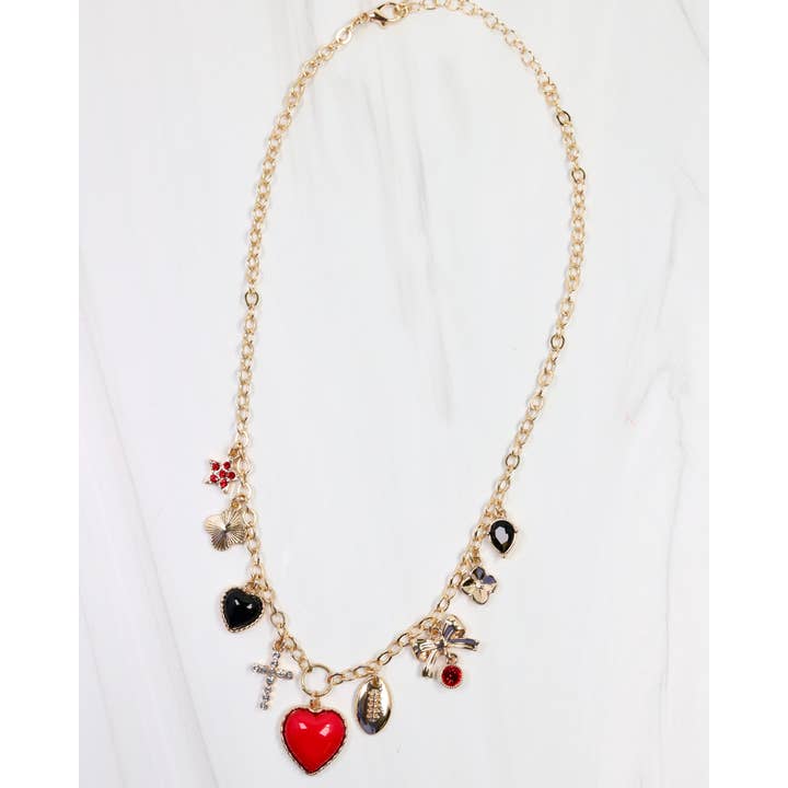 Caroline Hill - Wholesale Pendant/Charm Necklace - Bentley Charm Necklace RED BLACK1