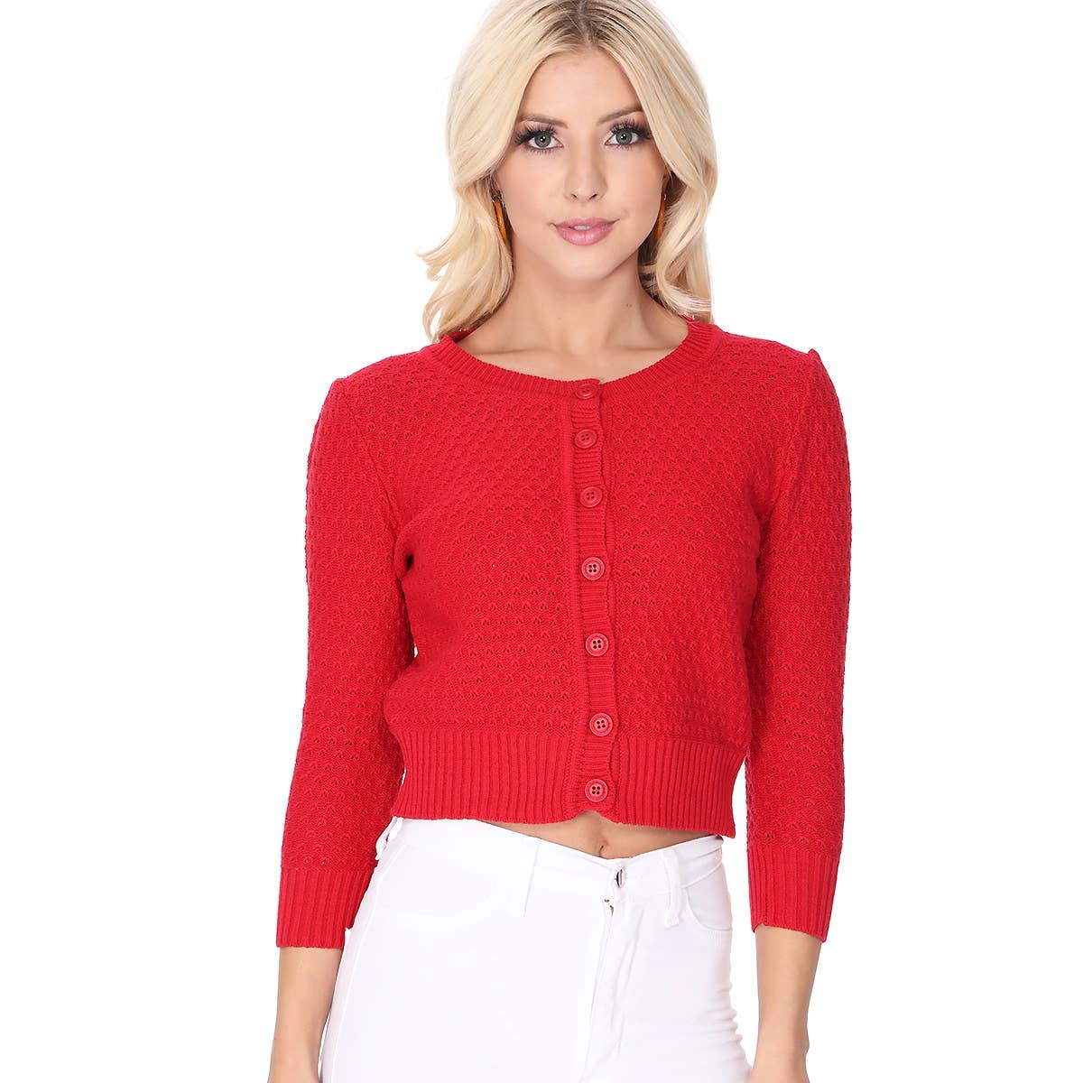 Mak – Engroshandel Cardigan - Dame – Mak 3/4-ærmet kort strikket cardigan med rund hals MK3514132