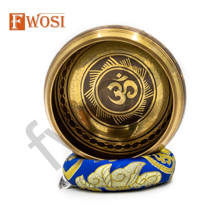 Fwosi – wholesale Meditation supplies – Himalayan Tibetan Singing Bowl Set | Om Chanting Mantra Engraving Spirituality Meditation Bowl | Mindfulness Bell Sound Bowl for Healing