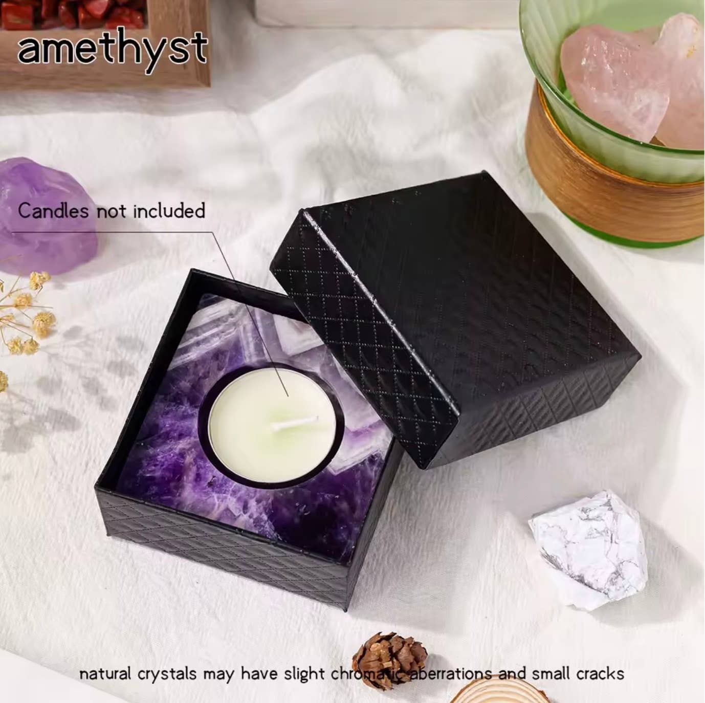 Crystolver (We Cover All Import Fees) - Wholesale Candle Holder - Square Crystal Raw Stone Candle Holder0