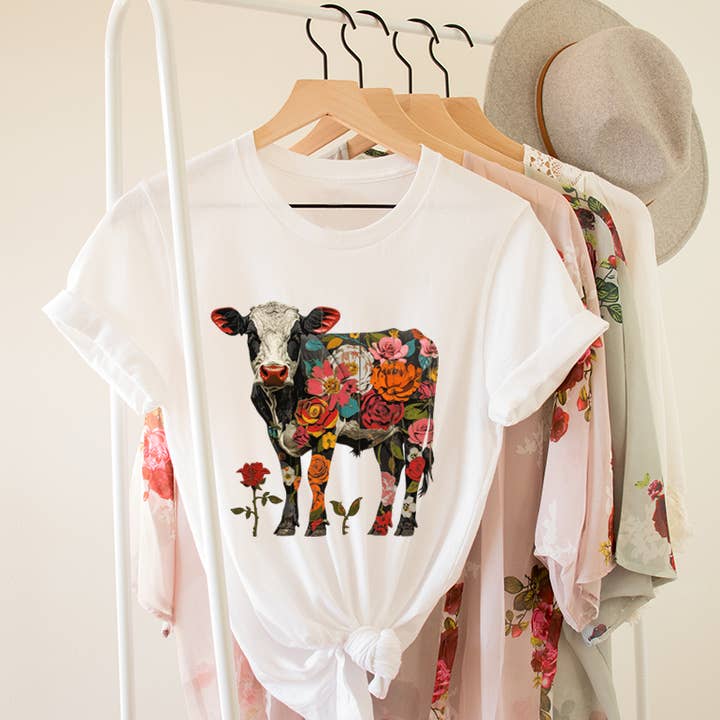 LaLaSista - Wholesale Screen Printed T-Shirt - Women's - COW IN FLOWER WESTERN GRAPHIC TEE2